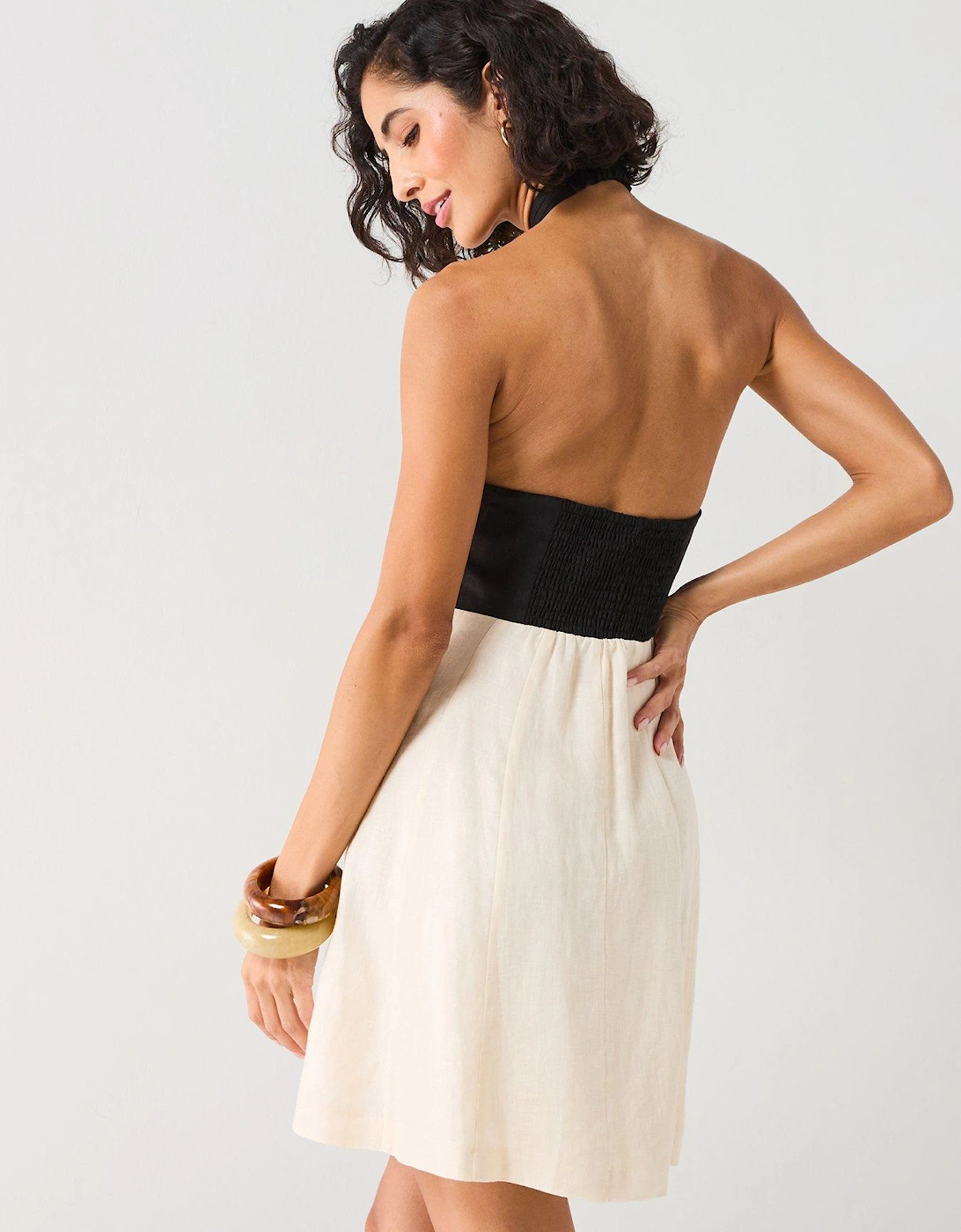 Lea Contrast Halter Neck Mini Dress - Multi