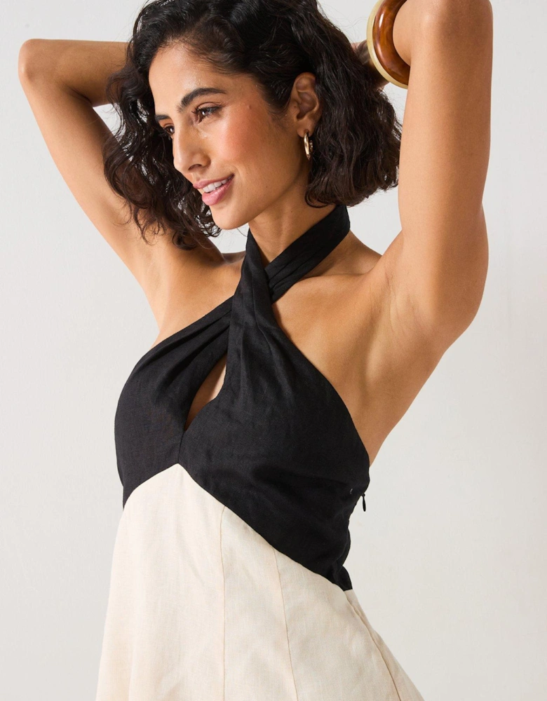 Lea Contrast Halter Neck Mini Dress - Multi