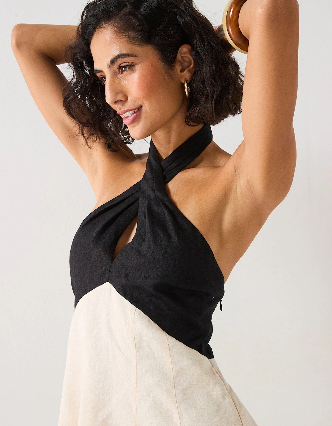 Lea Contrast Halter Neck Mini Dress - Multi