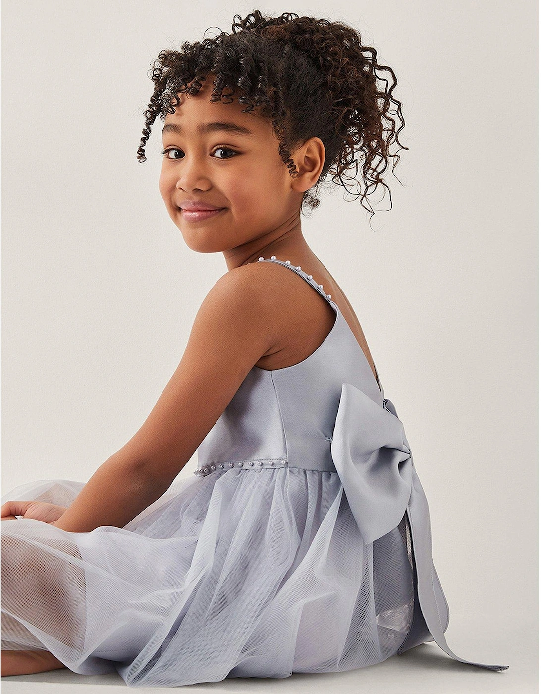 Girls Pearl Strap Big Bow Dress - Blue, 2 of 1