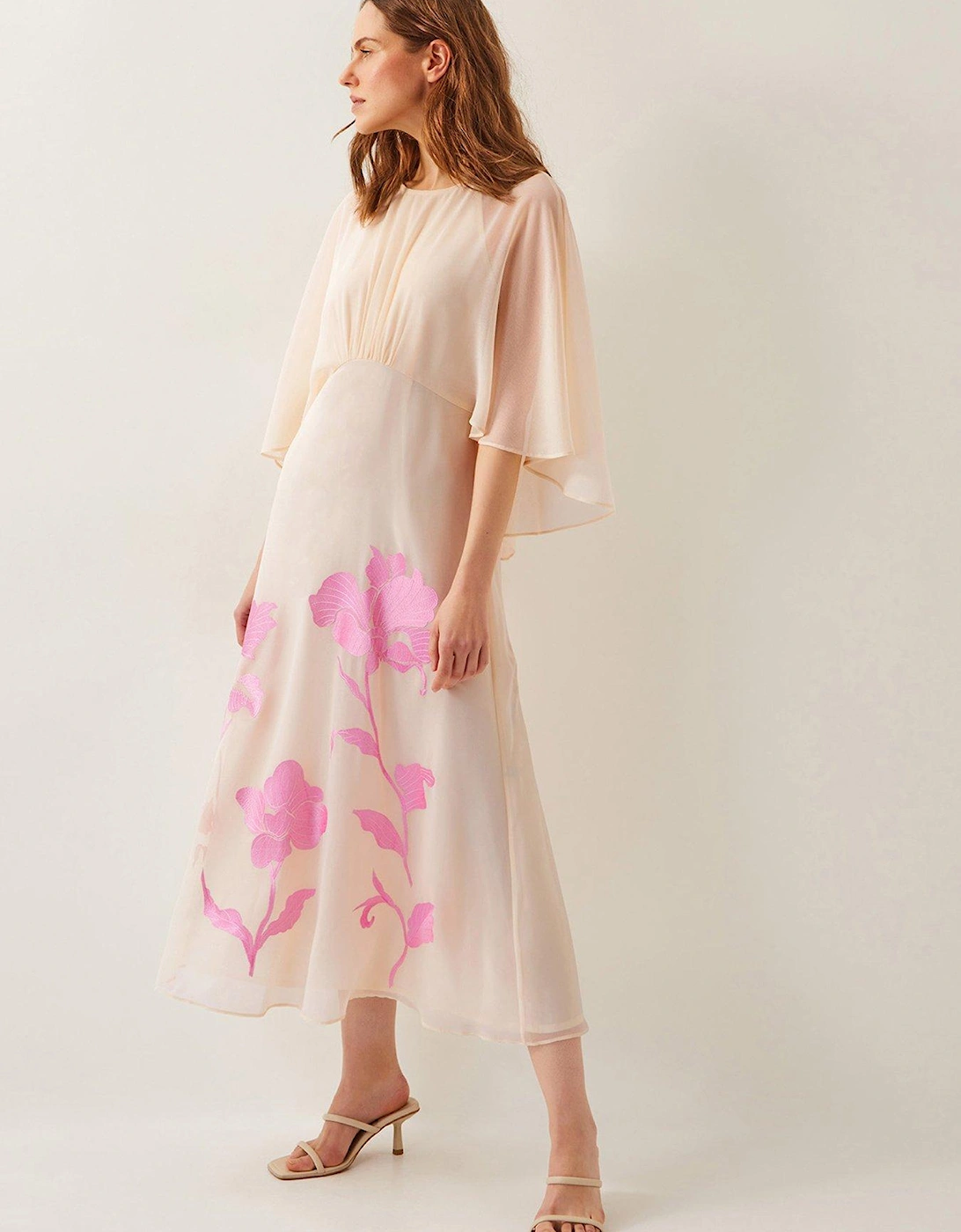 Natalie Embroidered Cape Midi Dress - Cream, 2 of 1