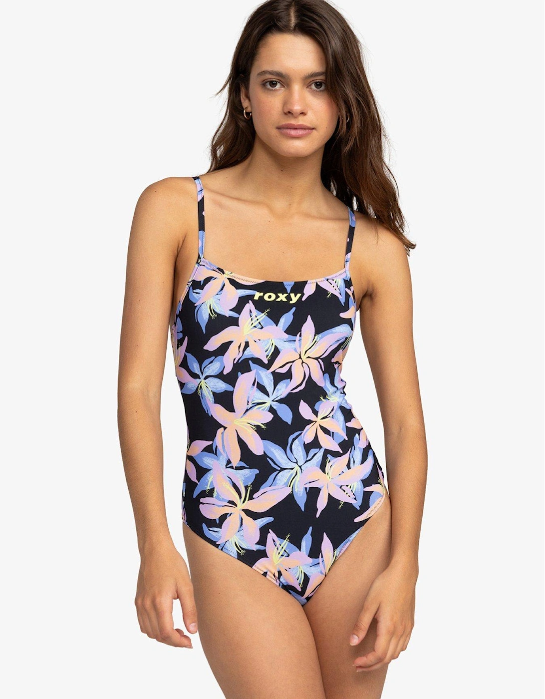 Womens Active One Piece Stretch Fabric Swimsuit - Charcoal, 5 of 4