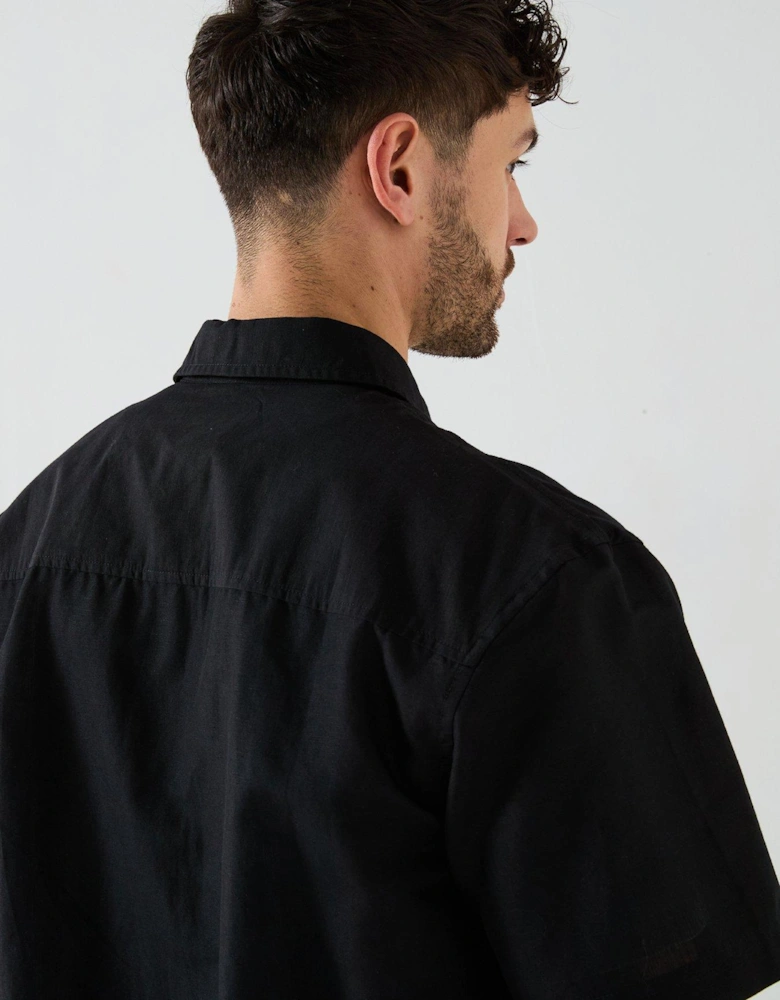 Linen Cotton Short Sleeve Shirt - Black