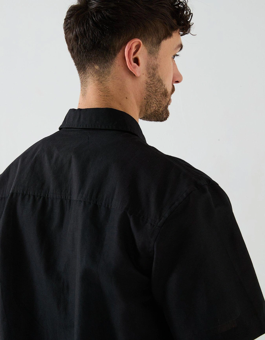 Linen Cotton Short Sleeve Shirt - Black