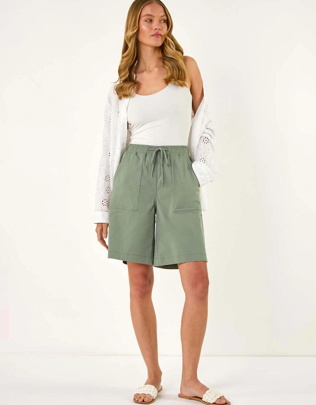 Drawcord Detail Pocket Shorts - Green, 2 of 1
