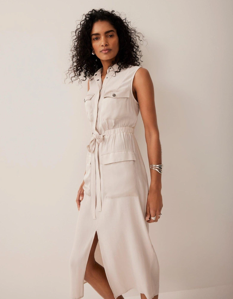 Oyster Utility Midi Dress - Cream