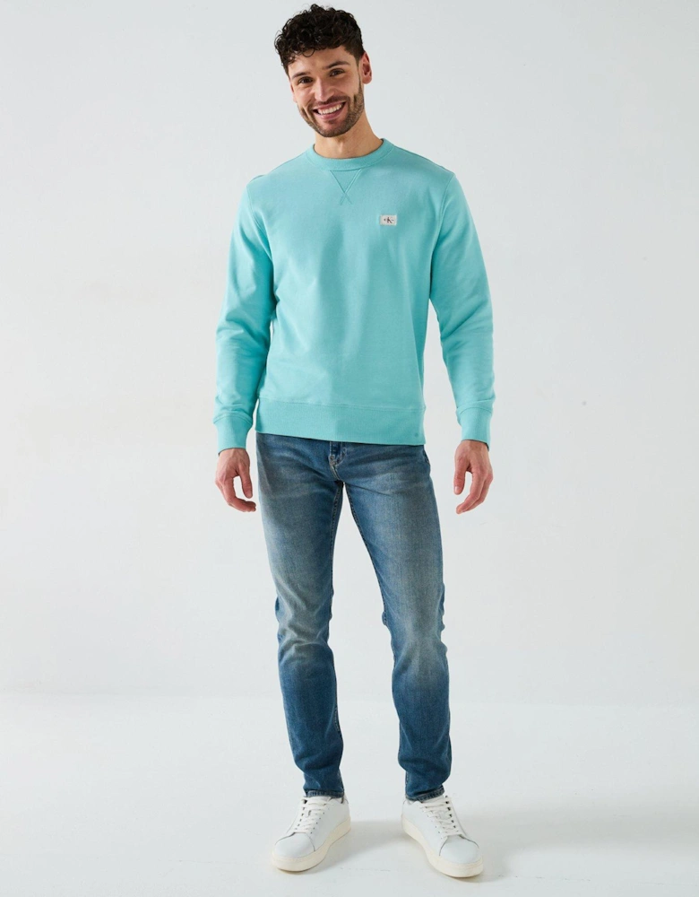 Woven Label Crew Neck Sweatshirt - Light Green