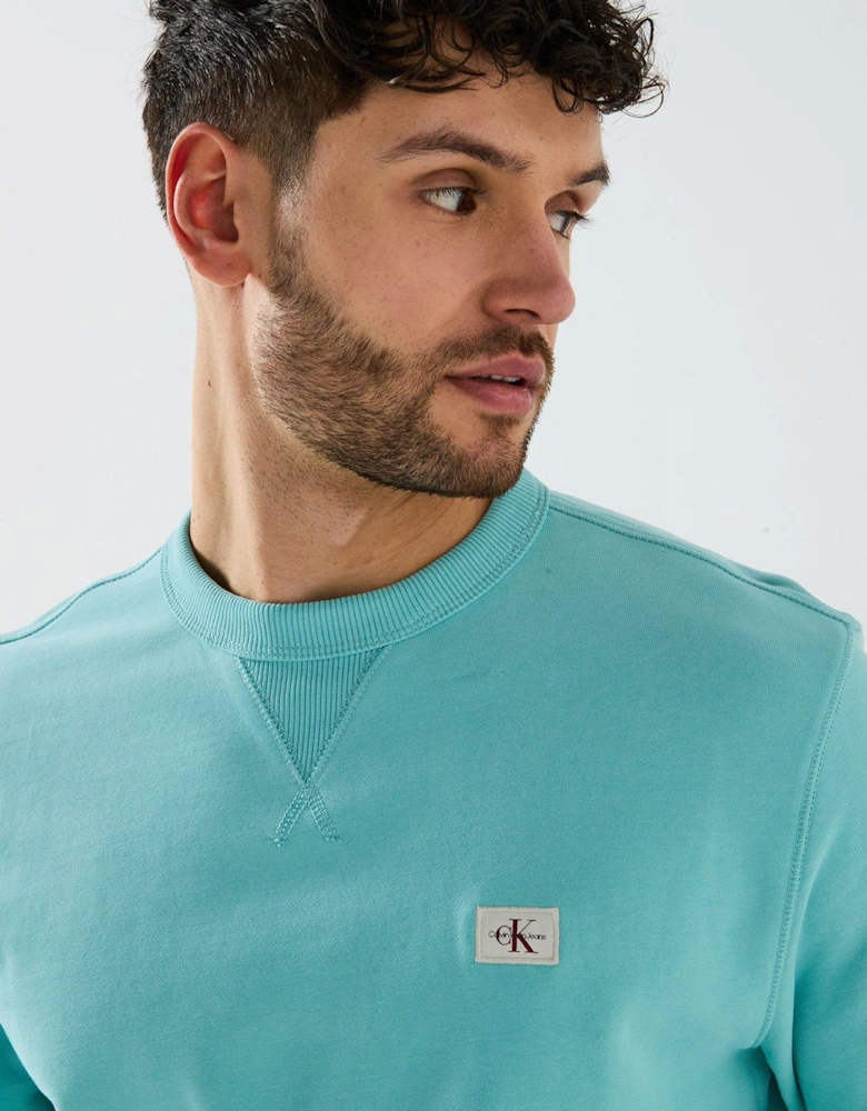 Woven Label Crew Neck Sweatshirt - Light Green