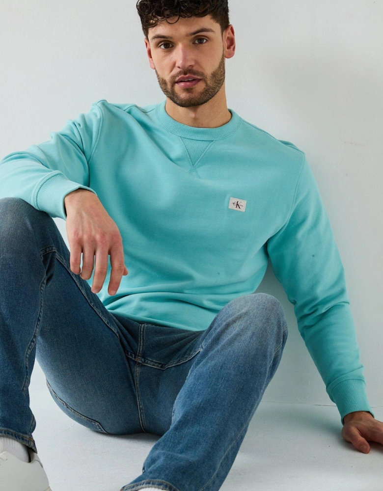 Woven Label Crew Neck Sweatshirt - Light Green