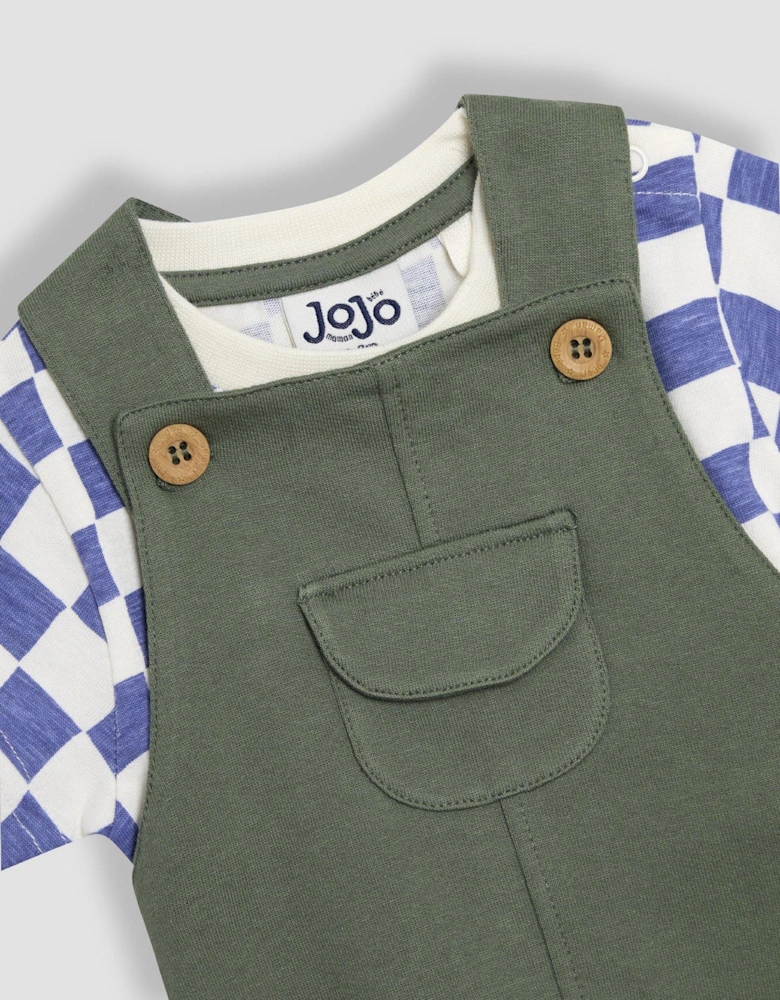 Baby Boys 3-piece Cargo Dungarees & T-shirt Set With Hat - Khaki