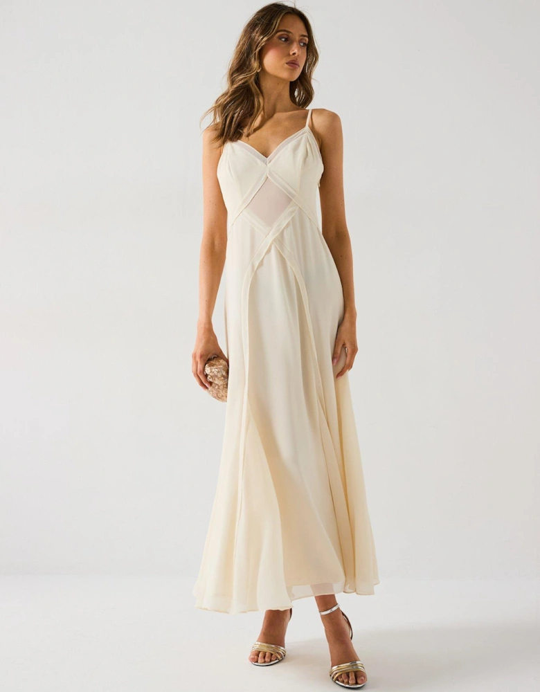 Floria Criss Cross Godet Midi Dress - Cream
