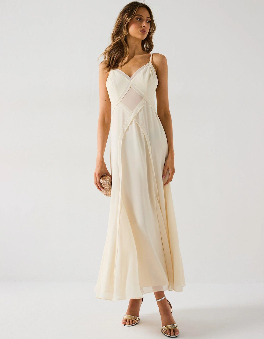 Floria Criss Cross Godet Midi Dress - Cream