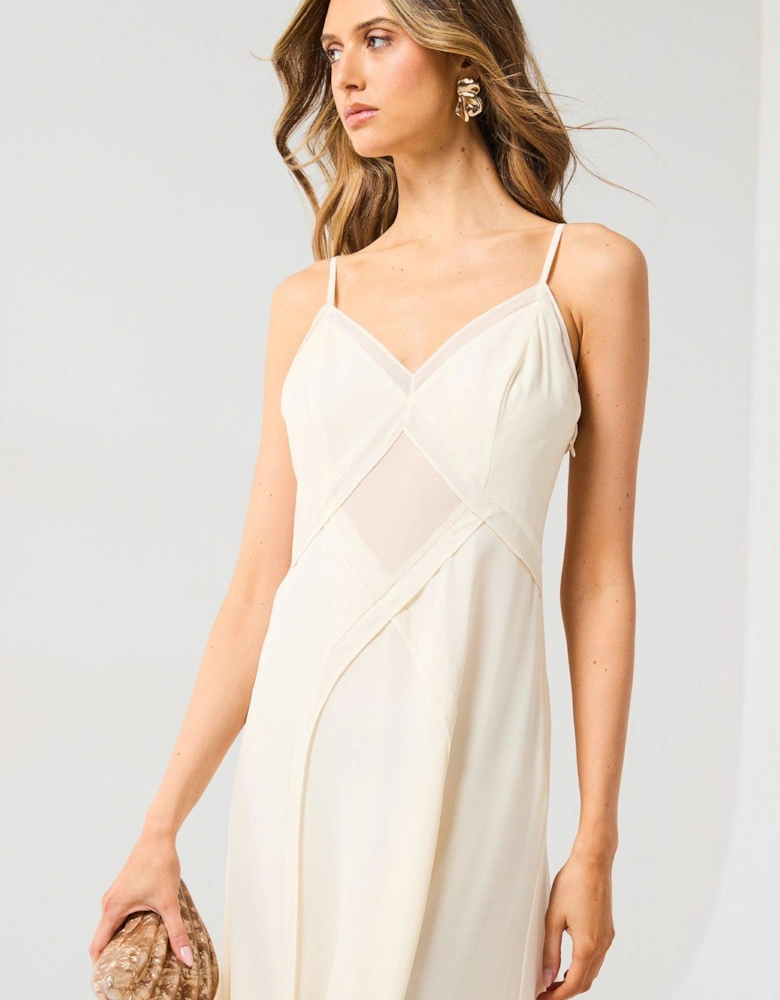 Floria Criss Cross Godet Midi Dress - Cream