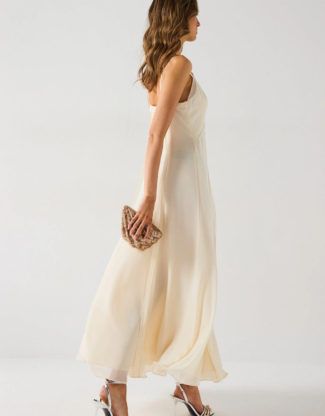 Floria Criss Cross Godet Midi Dress - Cream