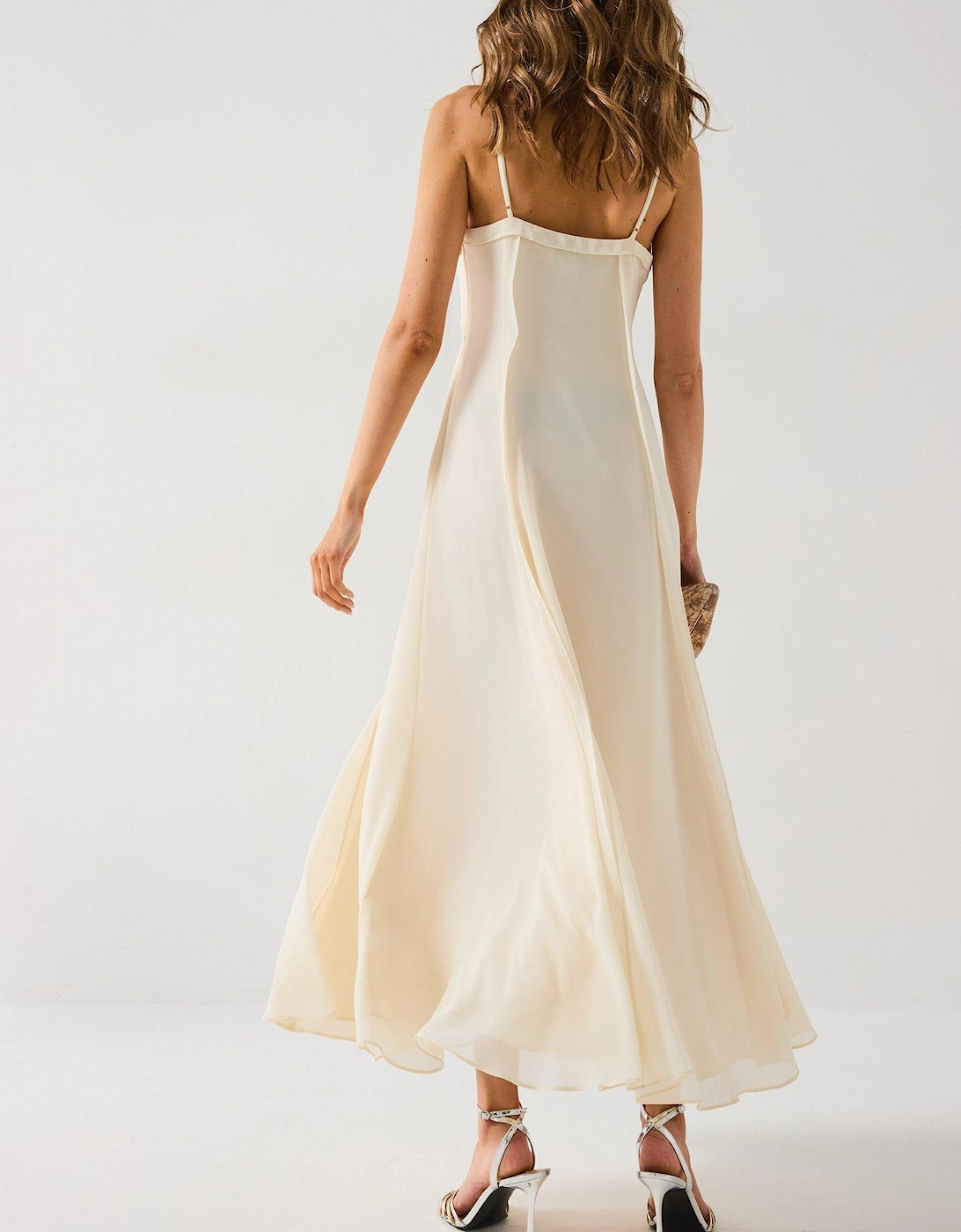 Floria Criss Cross Godet Midi Dress - Cream
