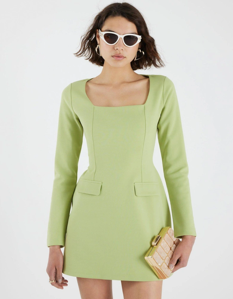 Square Neck Mini Dress - Green
