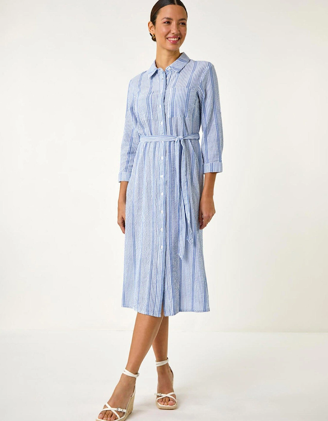 Textured Stripe Belted Shirt Dress, 2 of 1