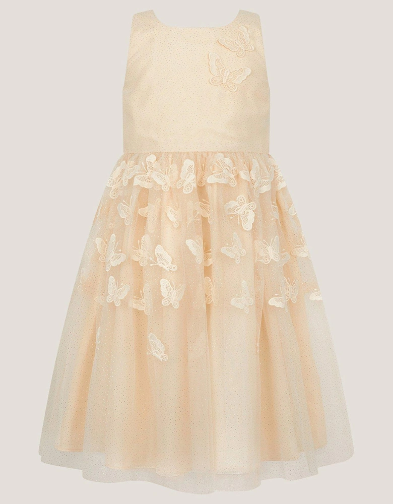 Girls Mapel Butterfly Scuba Dress - Beige