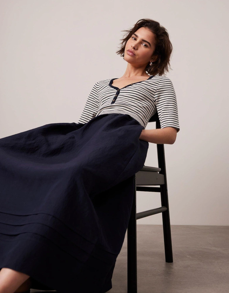 Stripe Woven Mix Dress - Blue