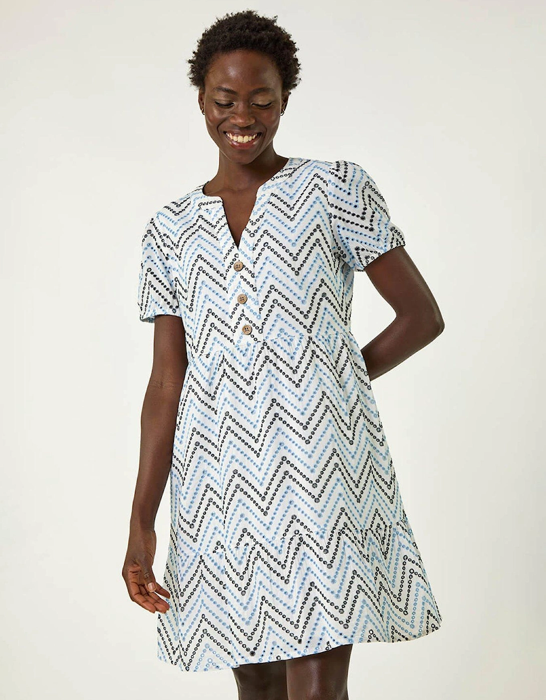 Zig Zag Embroidered Tunic Dress - Blue, 2 of 1