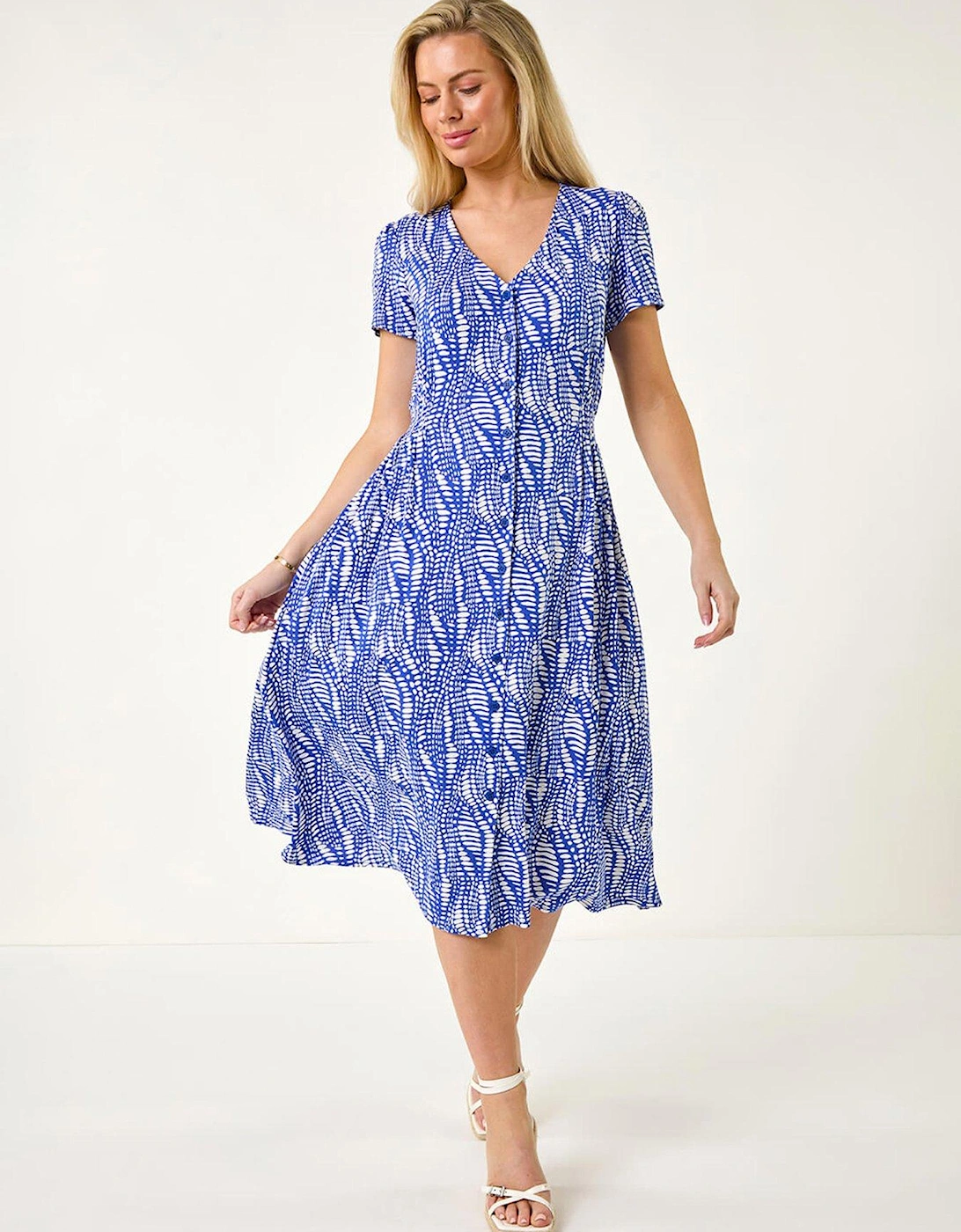 Petite Shirred Waist Button Dress, 2 of 1