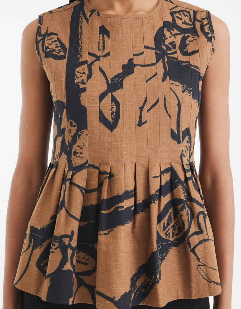 Pleated Shell Top - Brown