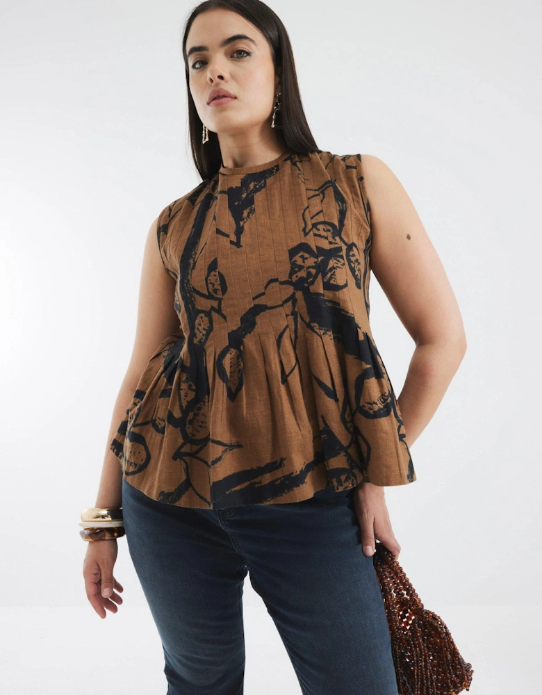 Pleated Shell Top - Brown
