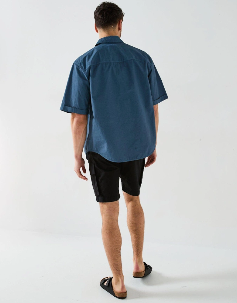 Garment Dye Cotton Short Sleeve Shirt - Blue