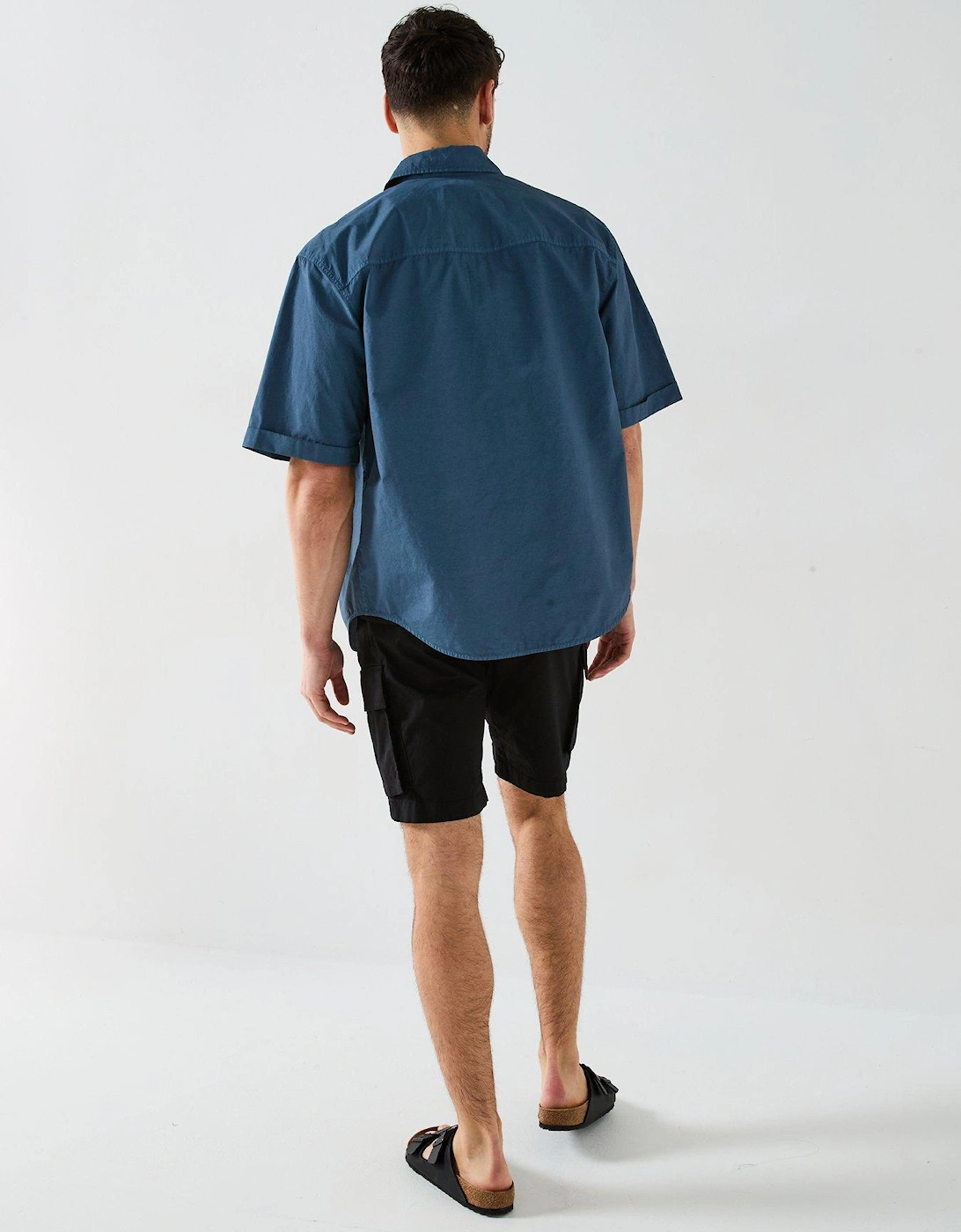 Garment Dye Cotton Short Sleeve Shirt - Blue