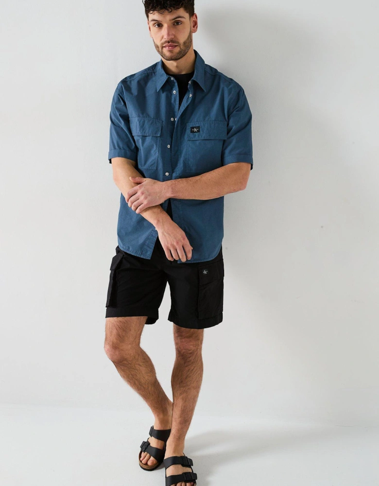 Garment Dye Cotton Short Sleeve Shirt - Blue