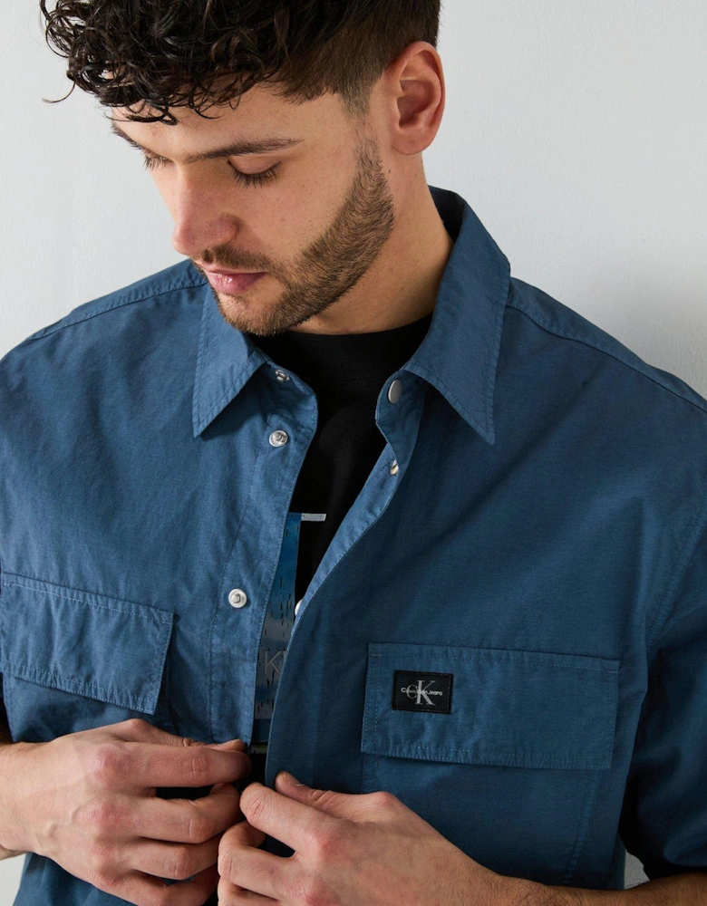 Garment Dye Cotton Short Sleeve Shirt - Blue