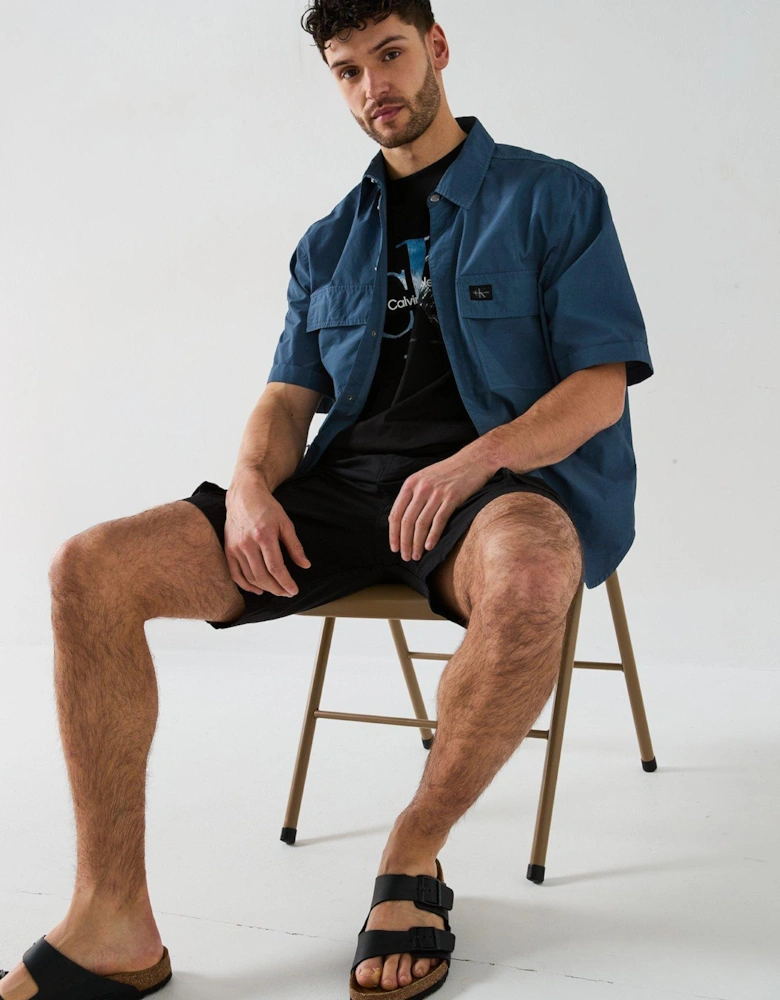 Garment Dye Cotton Short Sleeve Shirt - Blue