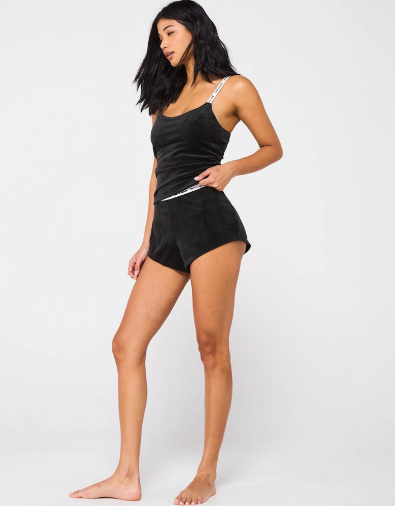 Rib Velour Pyjama Short - Black