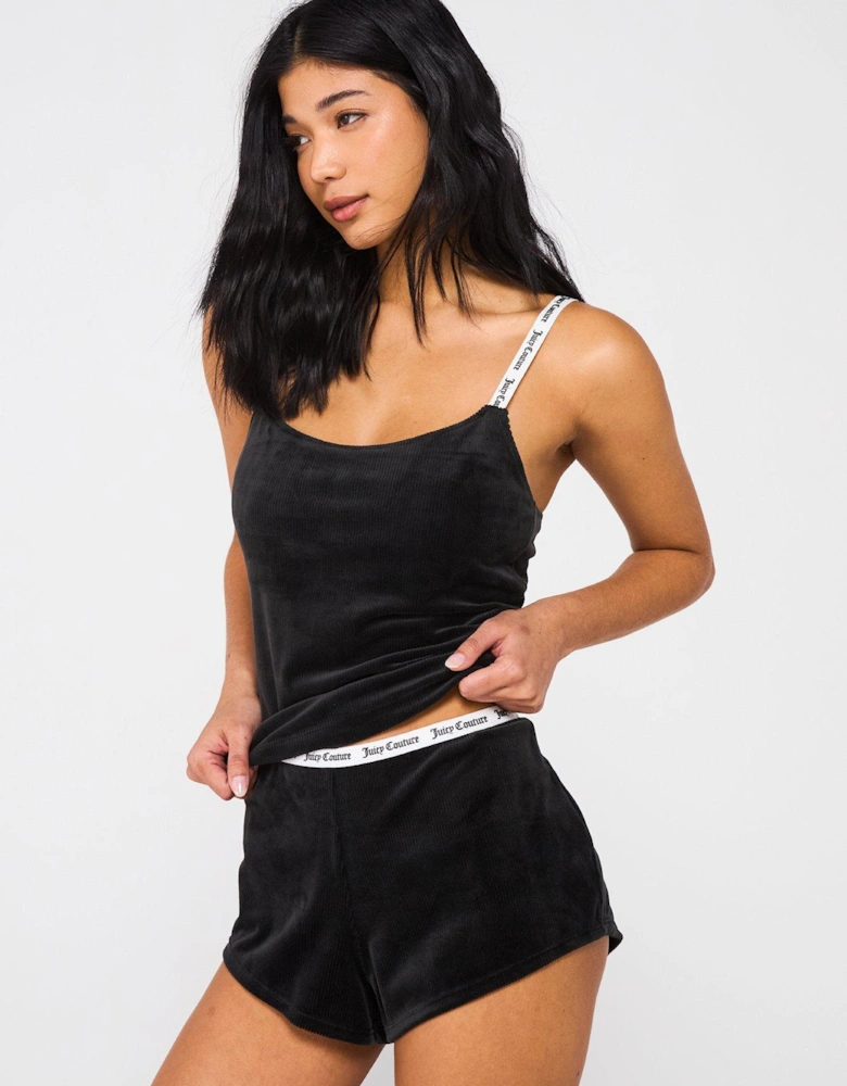 Rib Velour Pyjama Short - Black