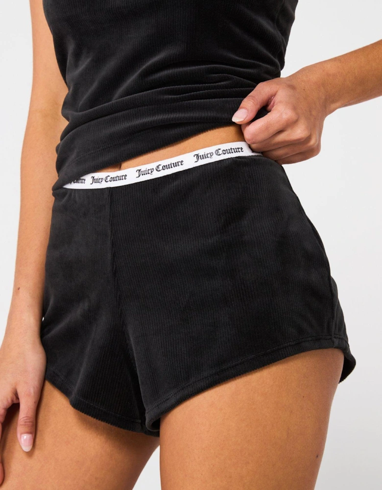 Rib Velour Pyjama Short - Black