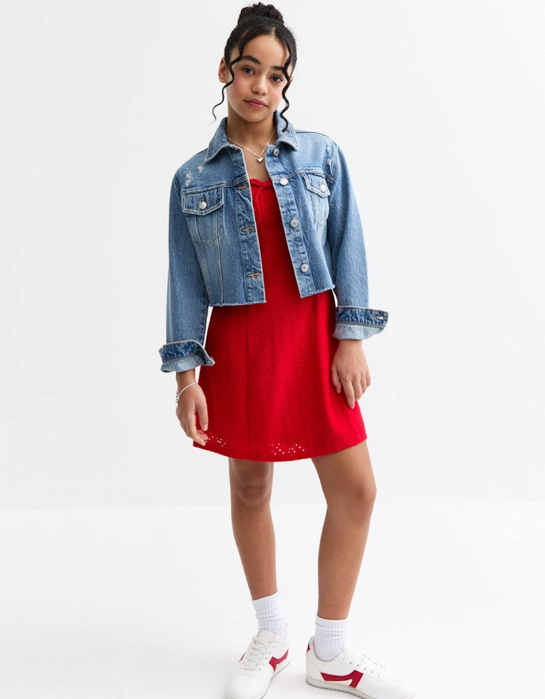 Girls Broderie Anglaise Dress - Red