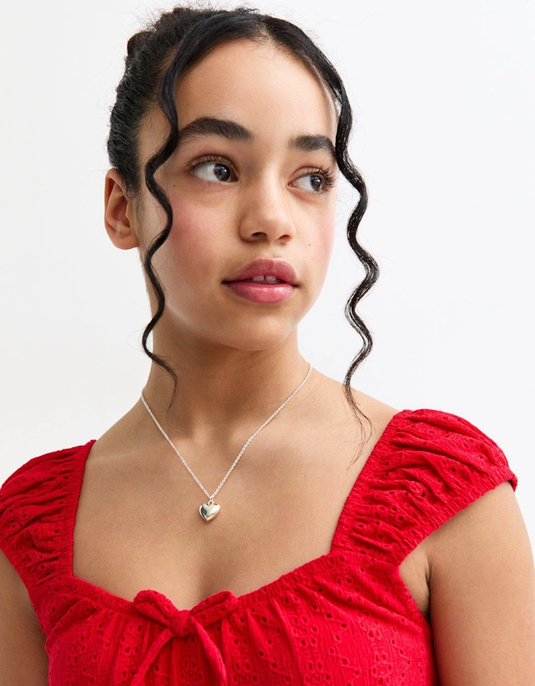 Girls Broderie Anglaise Dress - Red