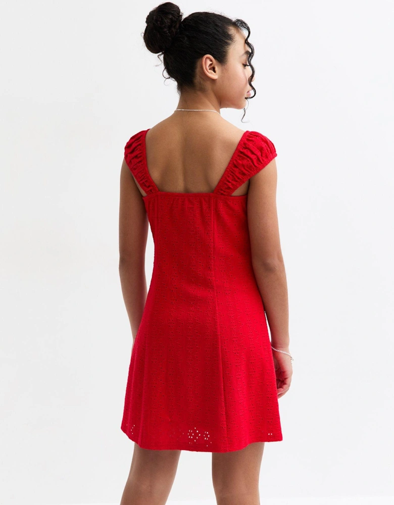 Girls Broderie Anglaise Dress - Red