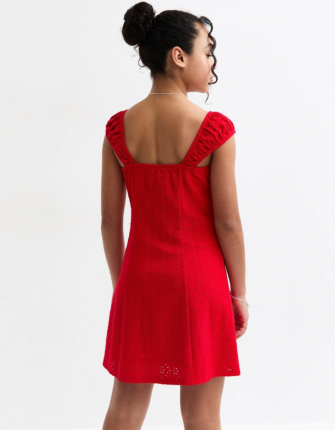 Girls Broderie Anglaise Dress - Red