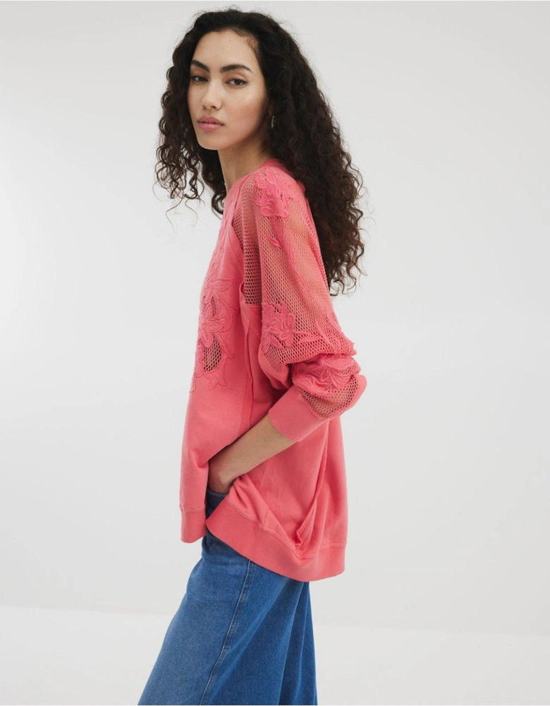 Cutwork Floral Sweatshirt - Coral