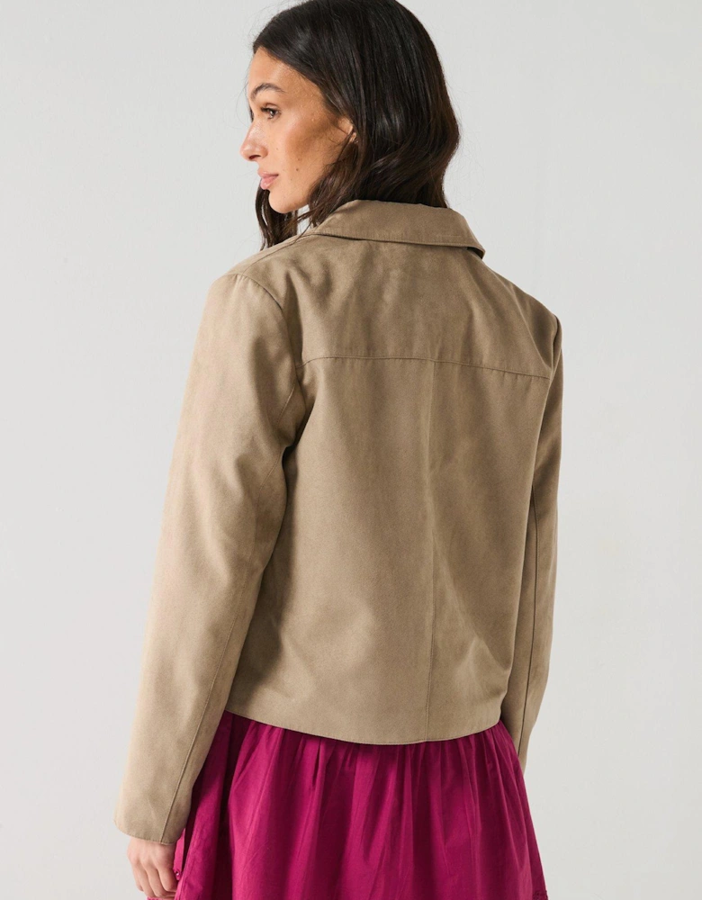 Faux Suede Jacket - Beige