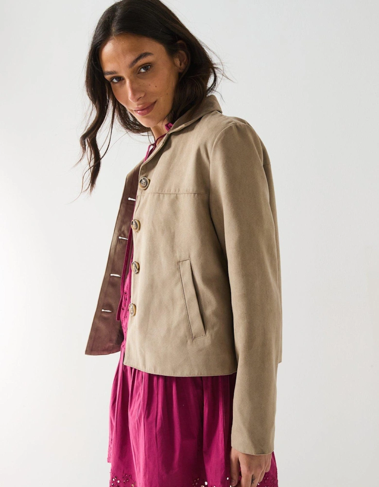 Faux Suede Jacket - Beige