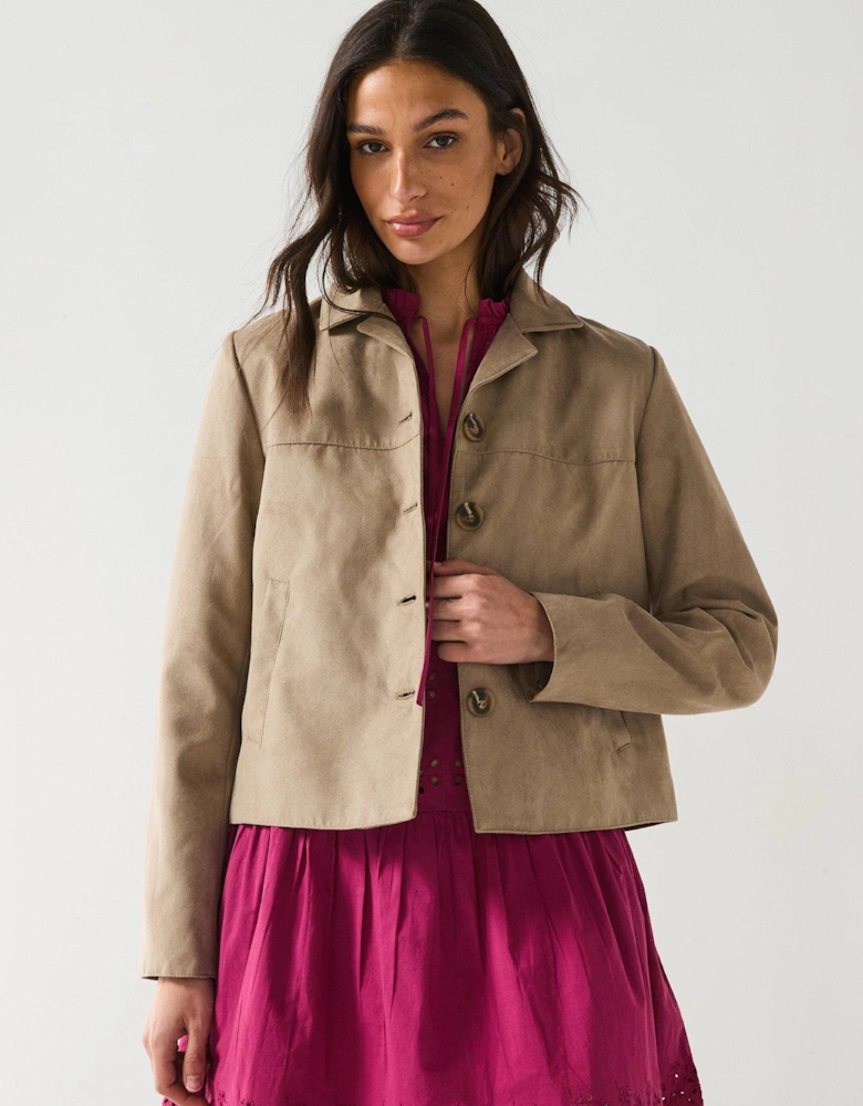 Faux Suede Jacket - Beige
