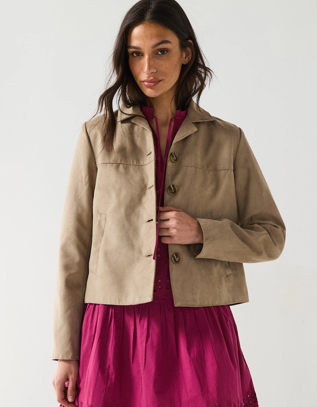 Faux Suede Jacket - Beige