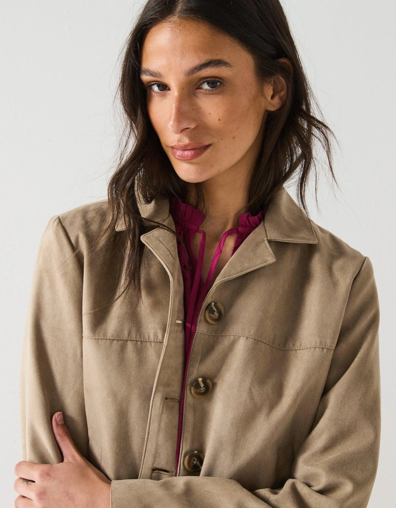 Faux Suede Jacket - Beige