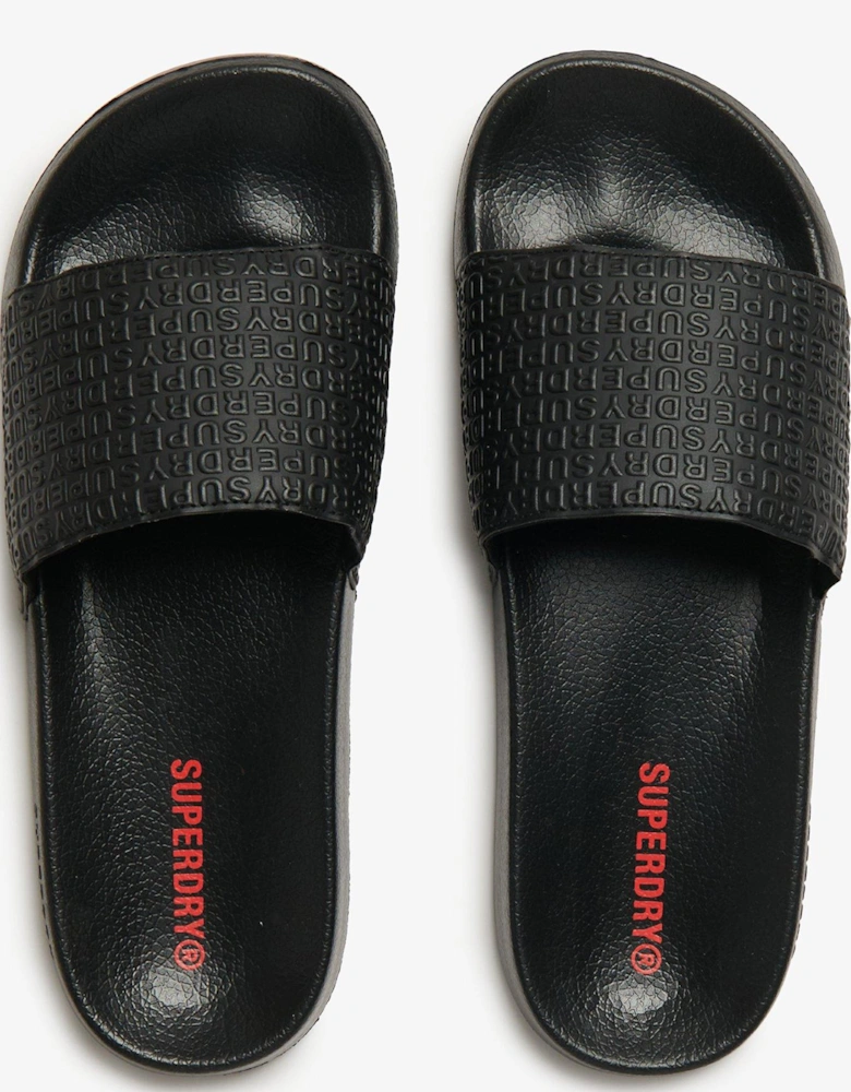 Aop Embossed Pool Sliders - Black