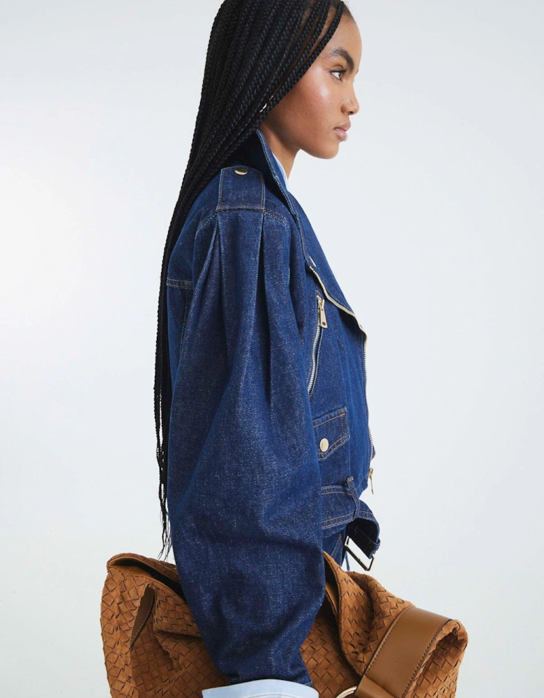 Denim Biker Jacket - Denim - Blue