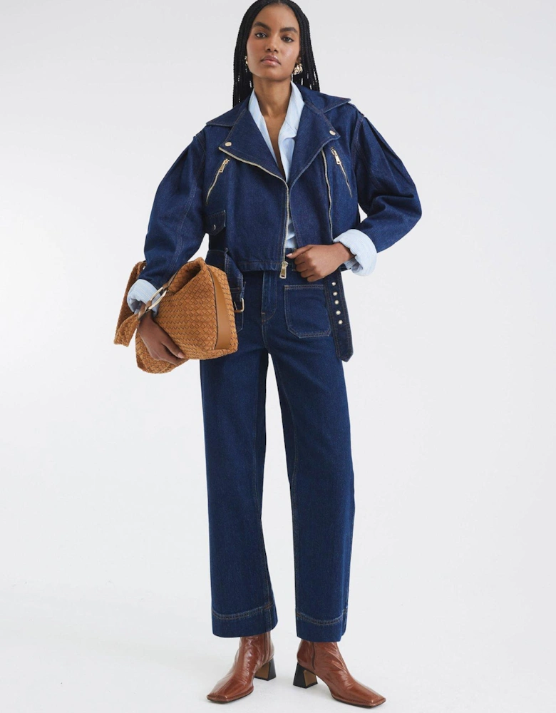 Denim Biker Jacket - Denim - Blue