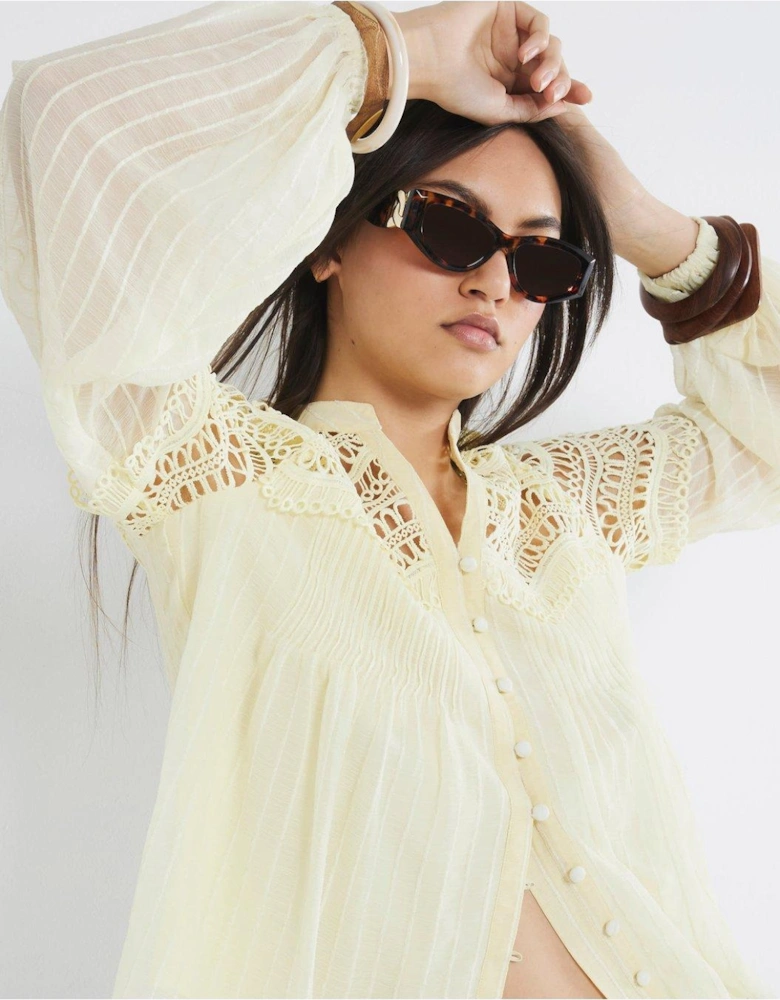 Frill Yoke Blouse - Yellow