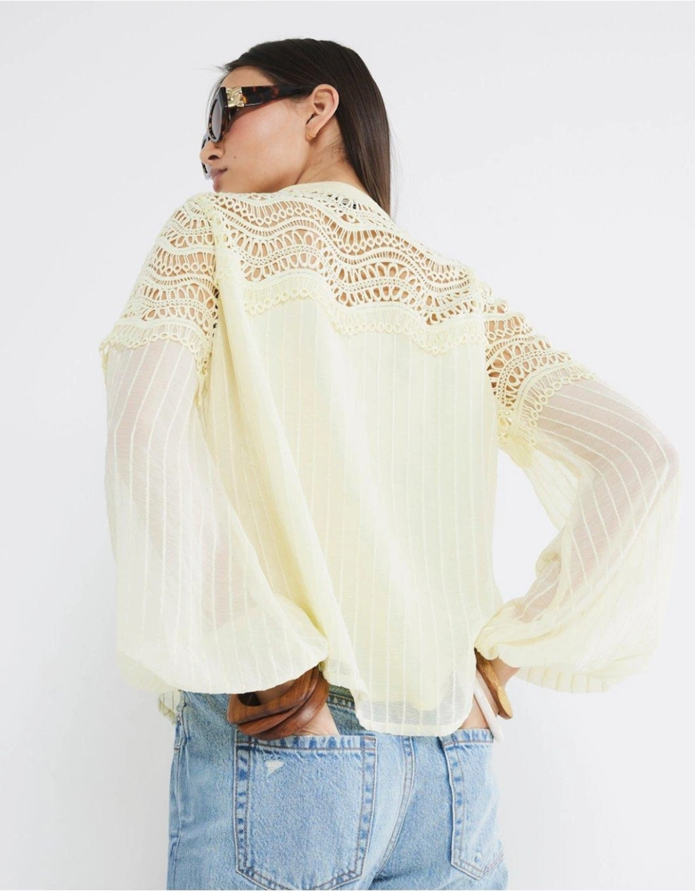 Frill Yoke Blouse - Yellow